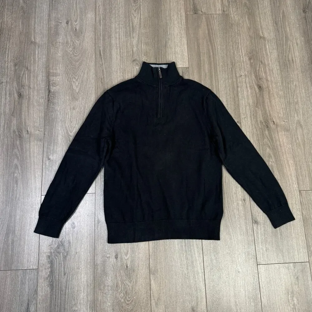 J.Crew Cotton Half-Zip Sweater Mens M Black Pullover Ribbed Trim Zipper BF091 LS
